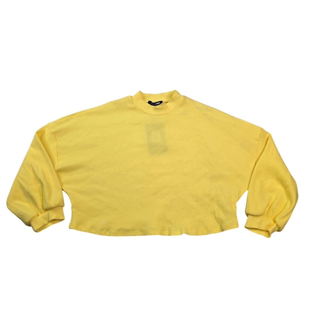 Fashion Nova Top Womens Medium Yellow Ribbed Mock Neck Cropped Long Sleeve NEW‎